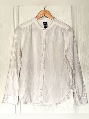 GAP White Cotton Crinkle Gauze Collarless Button Up Shirt Size M Sustainable